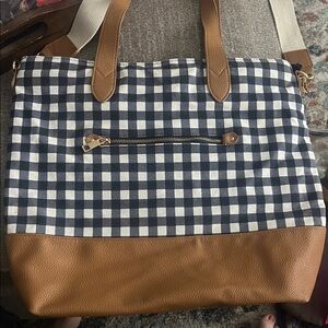 a new day Navy and White Checkered Tote with Brown Accents